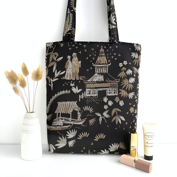 Oriental Tote Bag with Pagoda Gardens Pattern