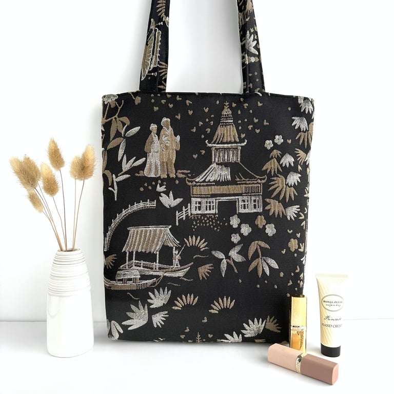 Oriental Tote Bag with Pagoda Gardens Pattern