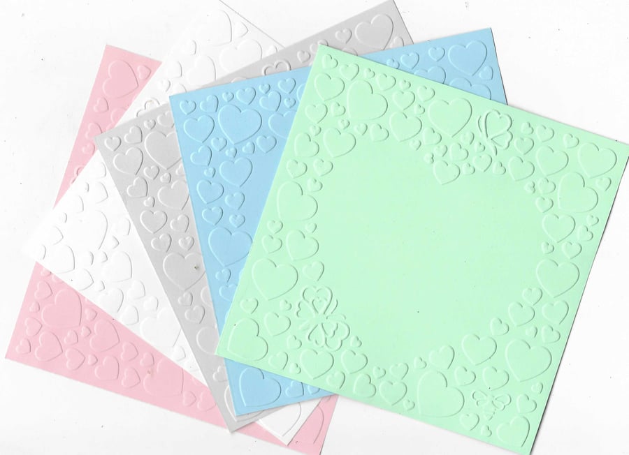 Embossed Paper. 5"x5". Hearts (17). Choice of Colour