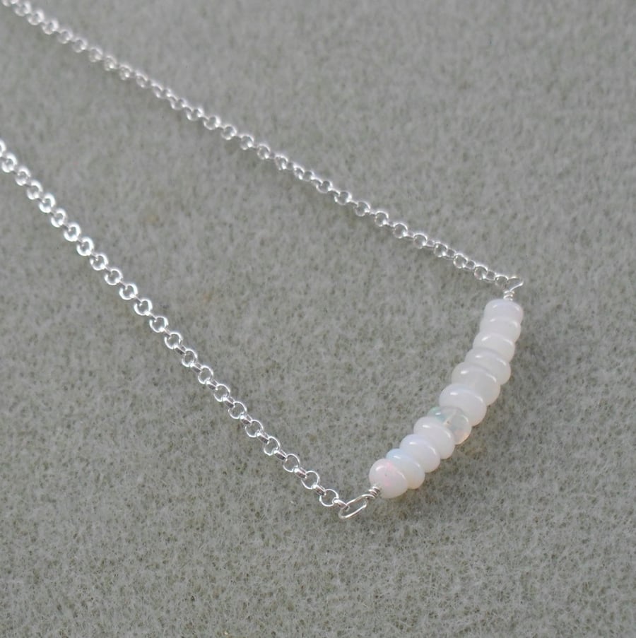 Ethiopian Opal Sterling Silver Bar Style Necklace