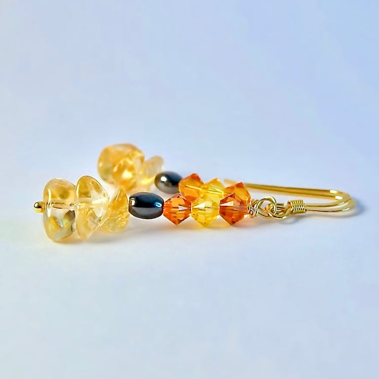 Citrine & Crystal Earrings, 13th Anniversary, November Birthday, Gifts For Her