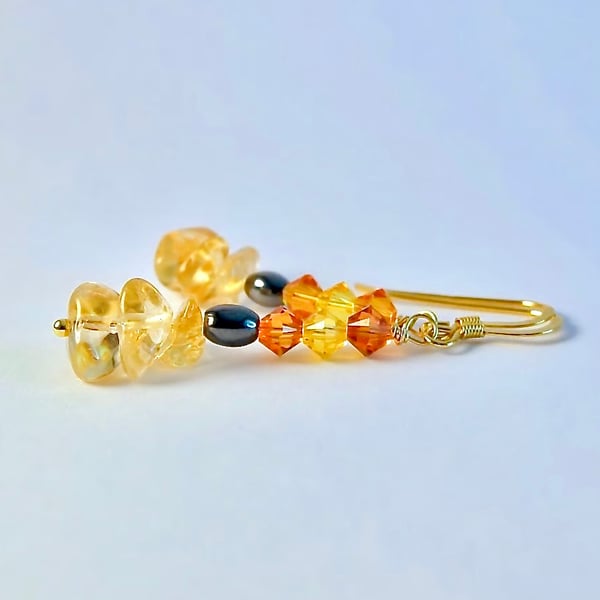 Citrine & Crystal Earrings, 13th Anniversary, November Birthday, Gifts For Her