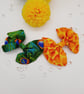 Clip on hair bow set, peacock and yellow giraffe cotton fabric.   - Image 8