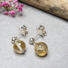 Citrine Sterling Silver Teddy Stud Earrings November Birthstone Yellow Gemstone 