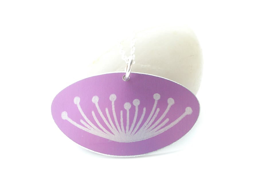 Cow parsley oval pendant in pink and silver. Perfectly imperfect.