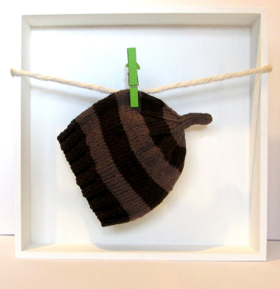 Baby Hat in Dark Brown & Light Brown Stripes Size 3 - 6 Months 