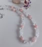 Blush Rose Quartz & Clear Quartz Necklace, Handmade Beaded Gemstone Choker - Image 2