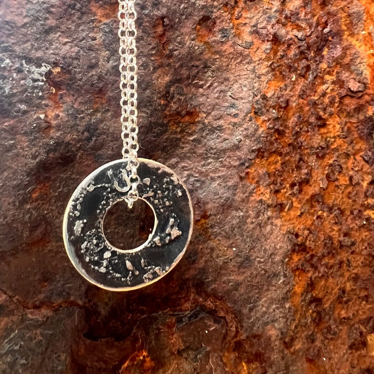 Textured Oxidised Silver Circle Necklace