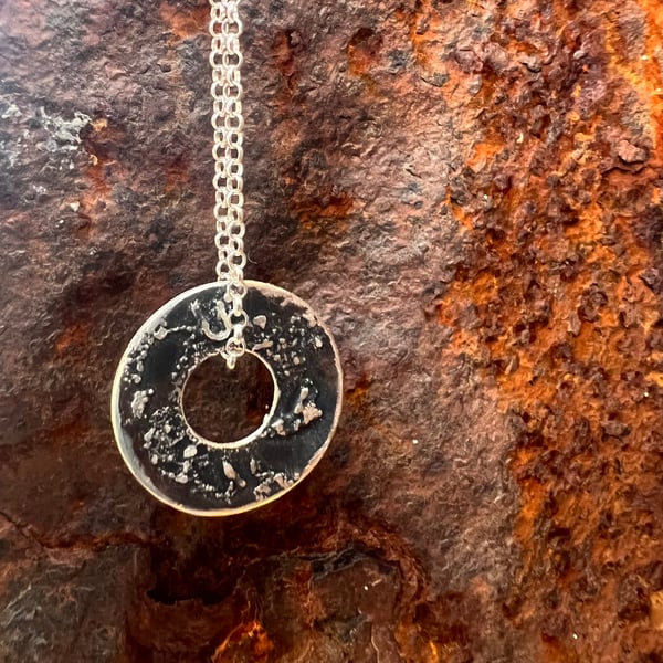 Textured Oxidised Silver Circle Necklace