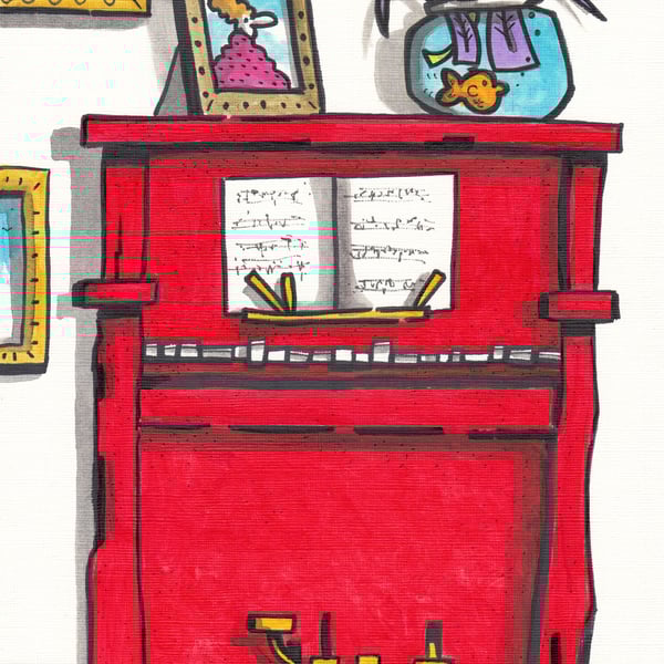 'The Red Piano' an A4 sized original artwork