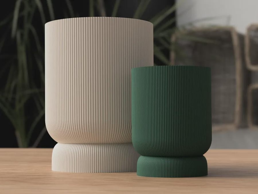 Modern Ribbed Planter with Twist-Lock Drip Tray Contemporary Home Decor