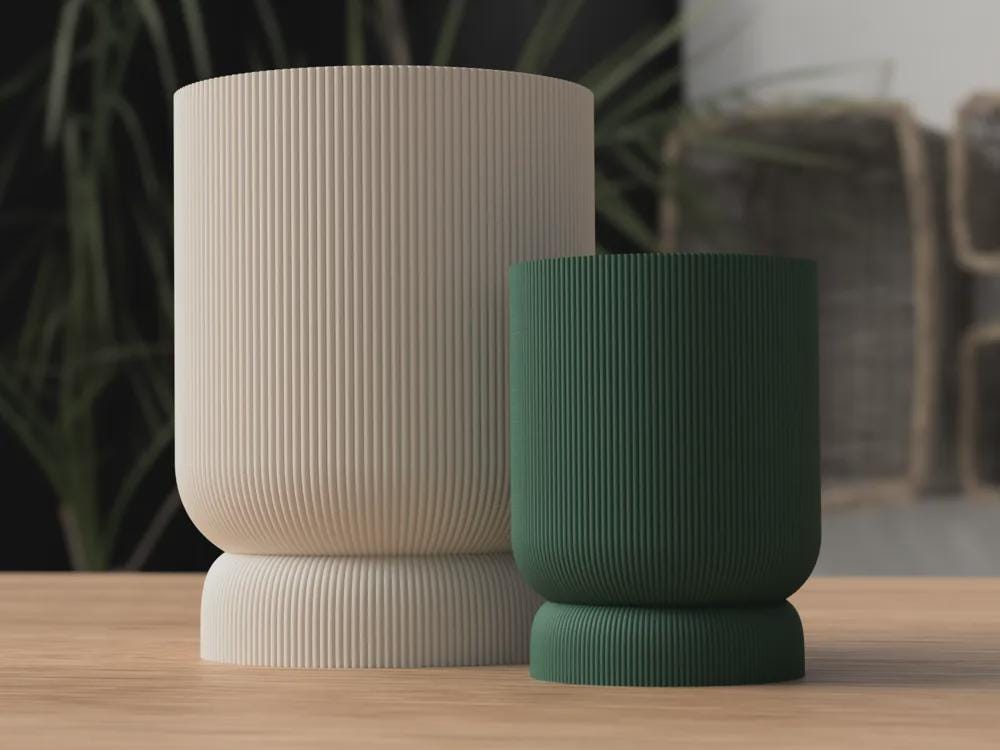 Modern Ribbed Planter with Twist-Lock Drip Tray Contemporary Home Decor