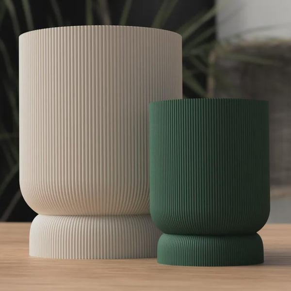 Modern Ribbed Planter with Twist-Lock Drip Tray Contemporary Home Decor