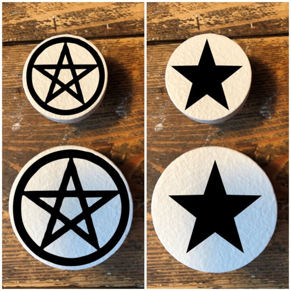 Handmade Star Pentagram pine door knobs wardrobe drawer handles decoupaged 