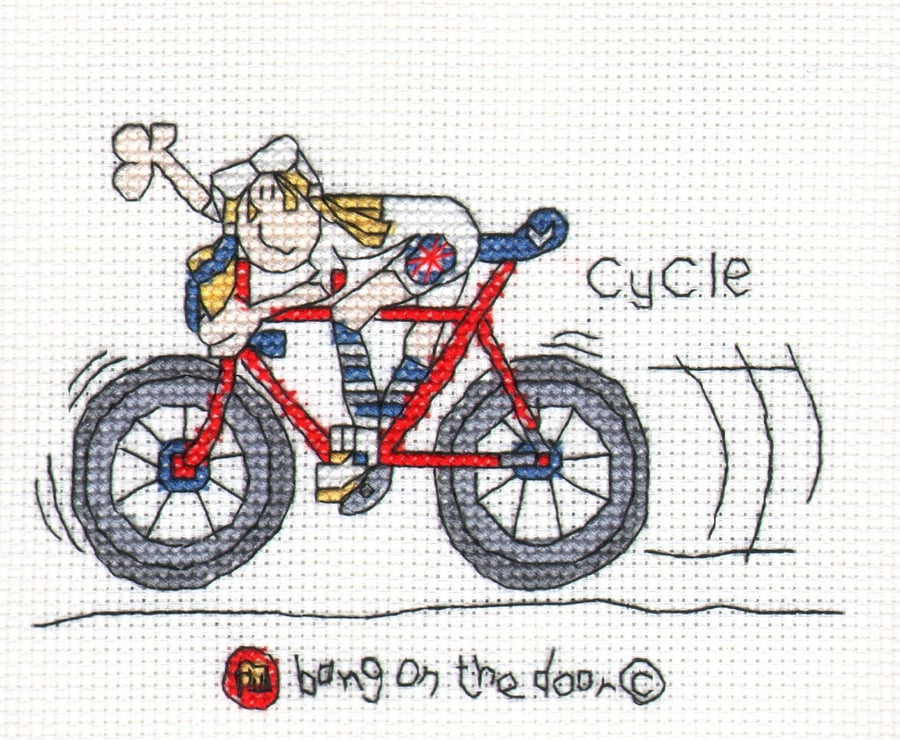 Bang on the door - mini cycling cross stitch chart