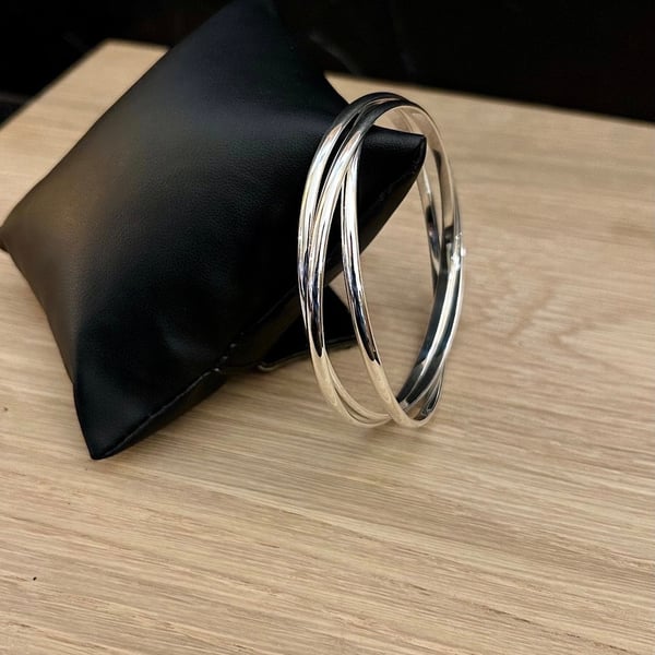 "Trillion" - Sterling Silver Russian Bangle - Made to any size - Interlocking 