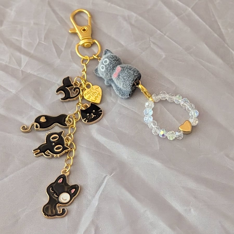 Simple Black Cat Bag Charm, Void Cat, Keyring 