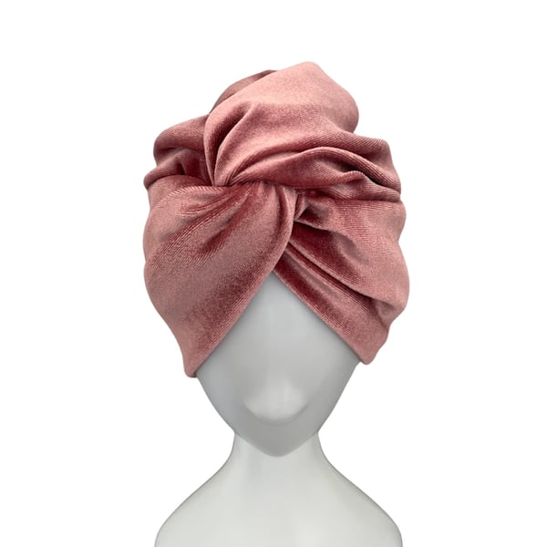 Dusky Pink Soft Velvet Turban Twist Head Wrap Comfy Luxury Velvet Winter 1940s 