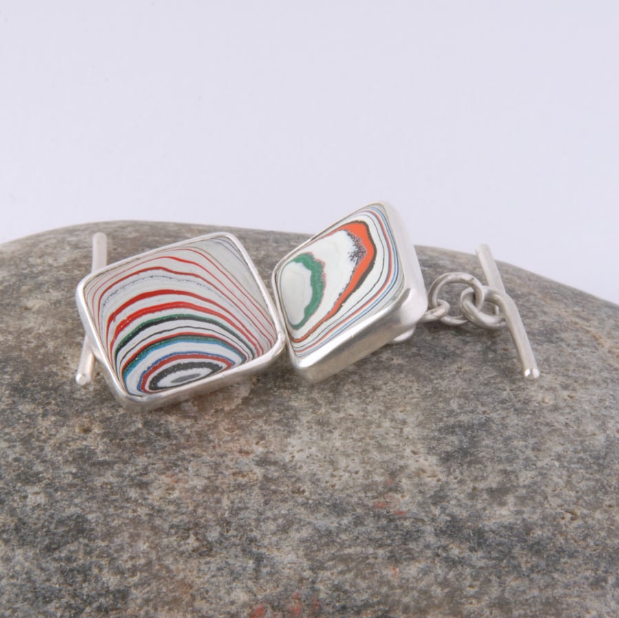 Sterling silver and 70's truck fordite cufflinks