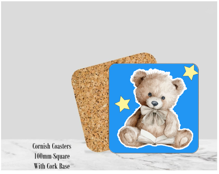 Teddy Blue Coaster 4" Square With Cork Base