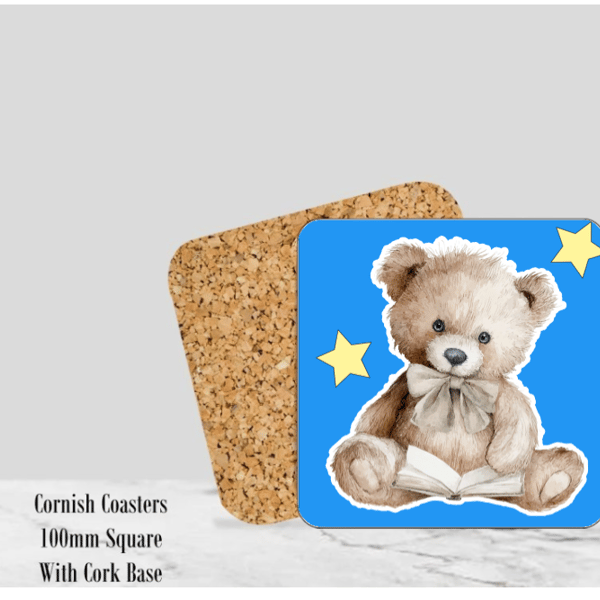Teddy Blue Coaster 4" Square With Cork Base