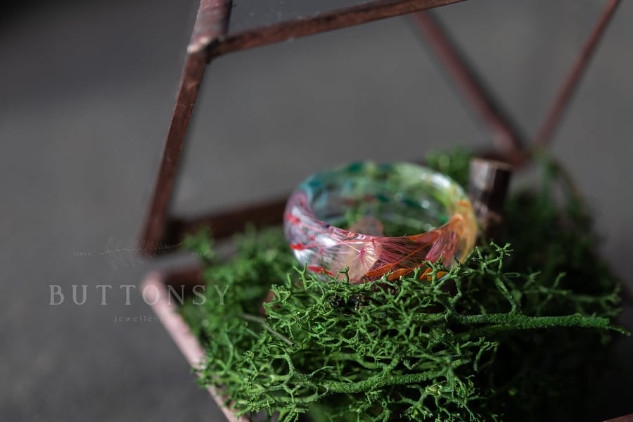Rainbow Dandelion Wish Ring Dandelion Seed Jewelry Botanical Jewelry Pressed Flo