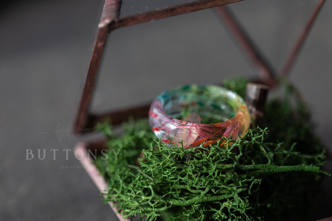 Rainbow Dandelion Wish Ring Dandelion Seed Jewelry Botanical Jewelry Pressed Flo