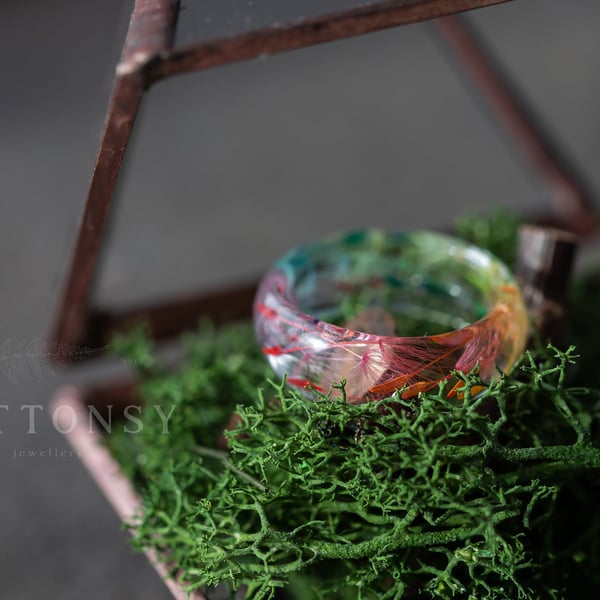 Rainbow Dandelion Wish Ring Dandelion Seed Jewelry Botanical Jewelry Pressed Flo