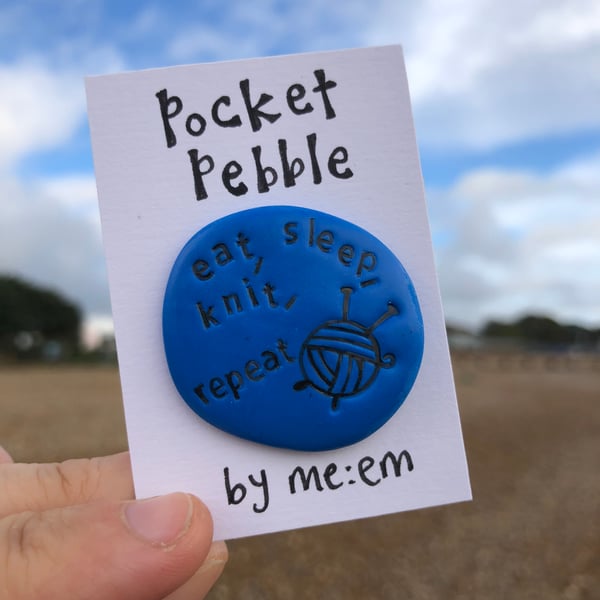 Eat, sleep, knit, repeat, Pocket Pebble Gift 