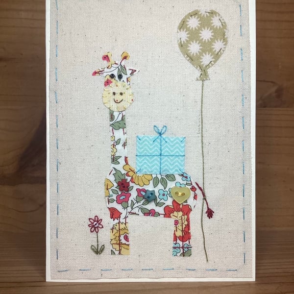 Gerald the Giraffe hand embroidered card