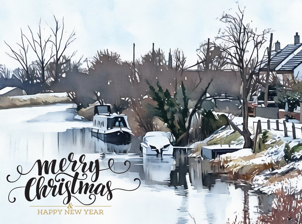 Swan & Boats Nordelph Norfolk Christmas Greeting Card A5