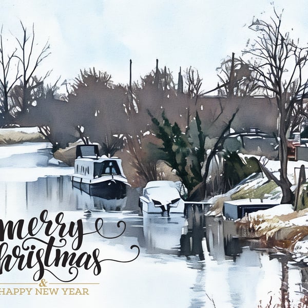 Swan & Boats Nordelph Norfolk Christmas Greeting Card A5