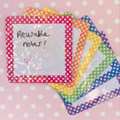 Eco-Friendly Wipe-Clean Notes (Set of 6). Polka dot border