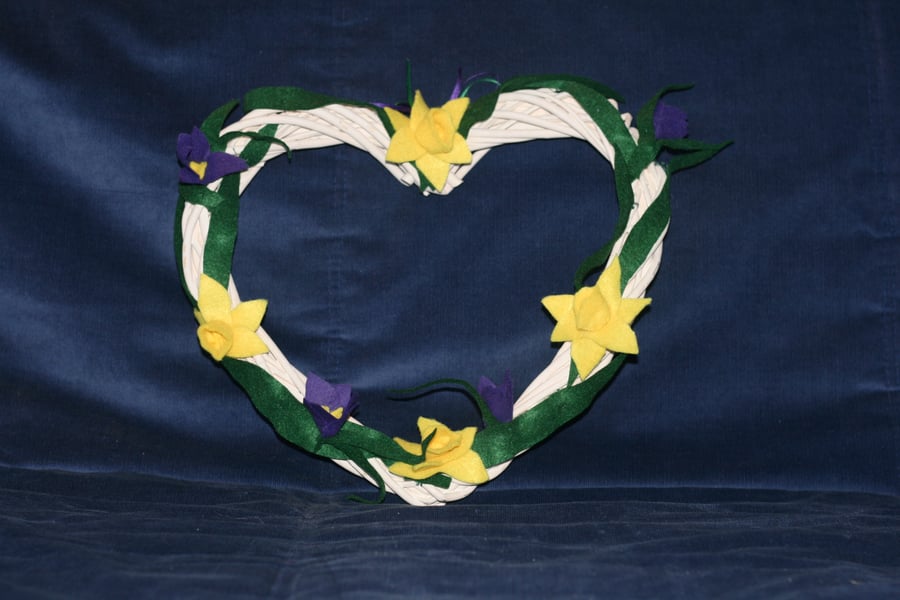 Large heart shaped wreath with felt daffodils and crocuses