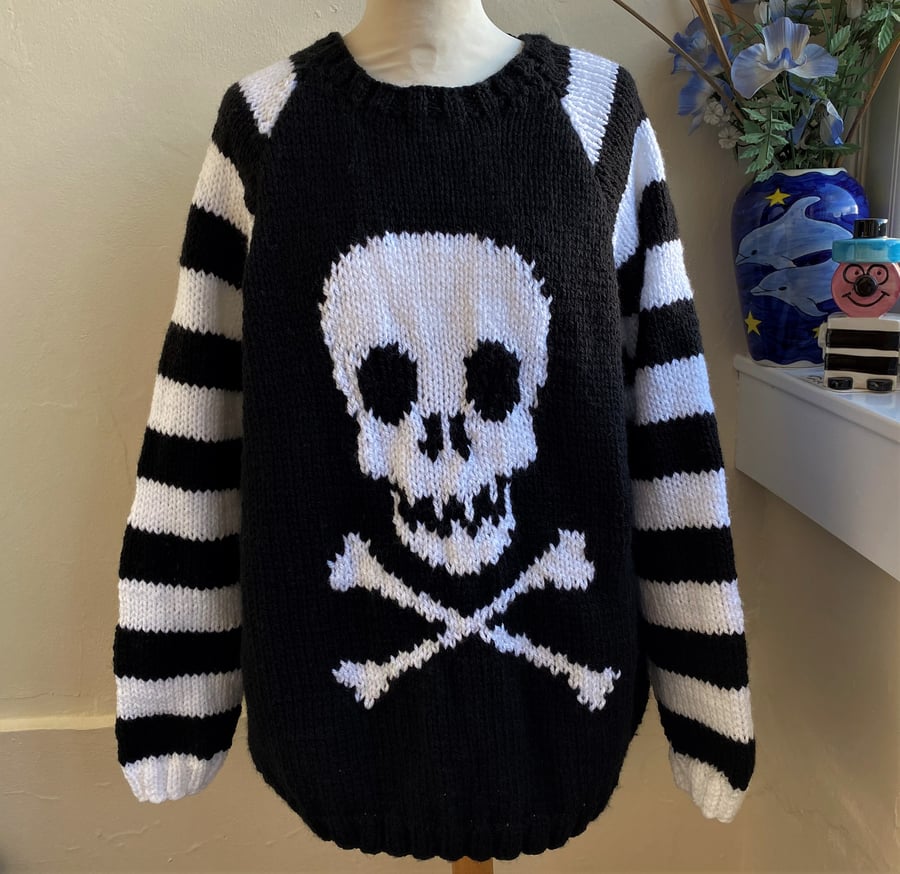Skull Crossbones Hand Knitted Goth Jumper