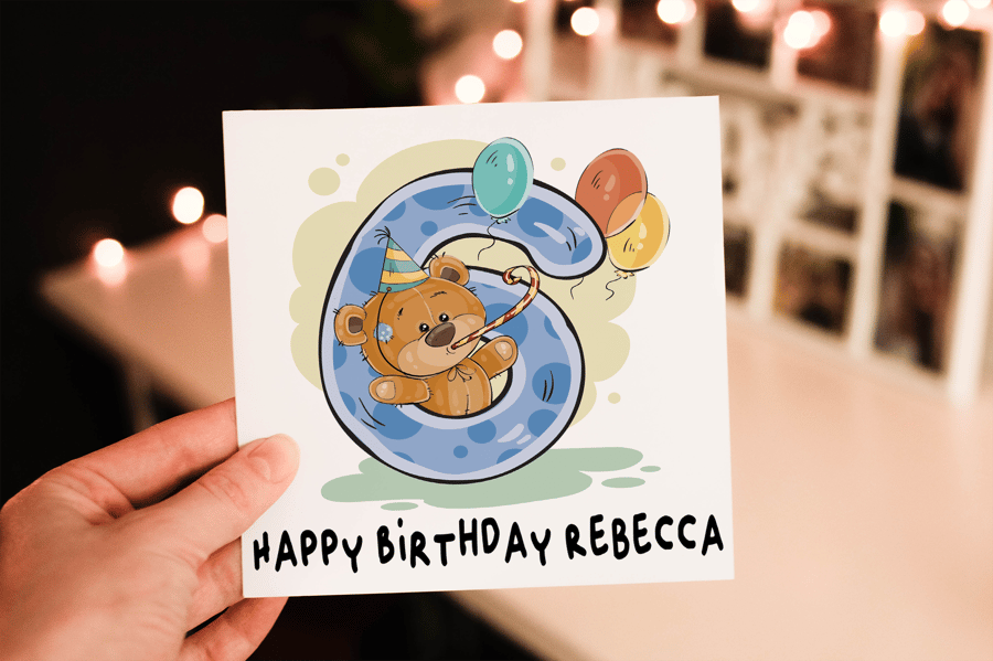 Teddy 6th Birthday Card, Card for 6th Birthday, Birthday Card, Friend Birthday