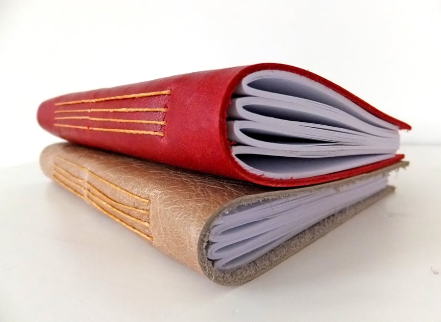 Red Leather journal, Hand sewn Leather Notebook