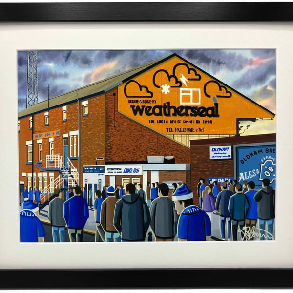 Oldham Athletic, Retro Boundary Park Framed Football Art Print 14" x 11" Frame 