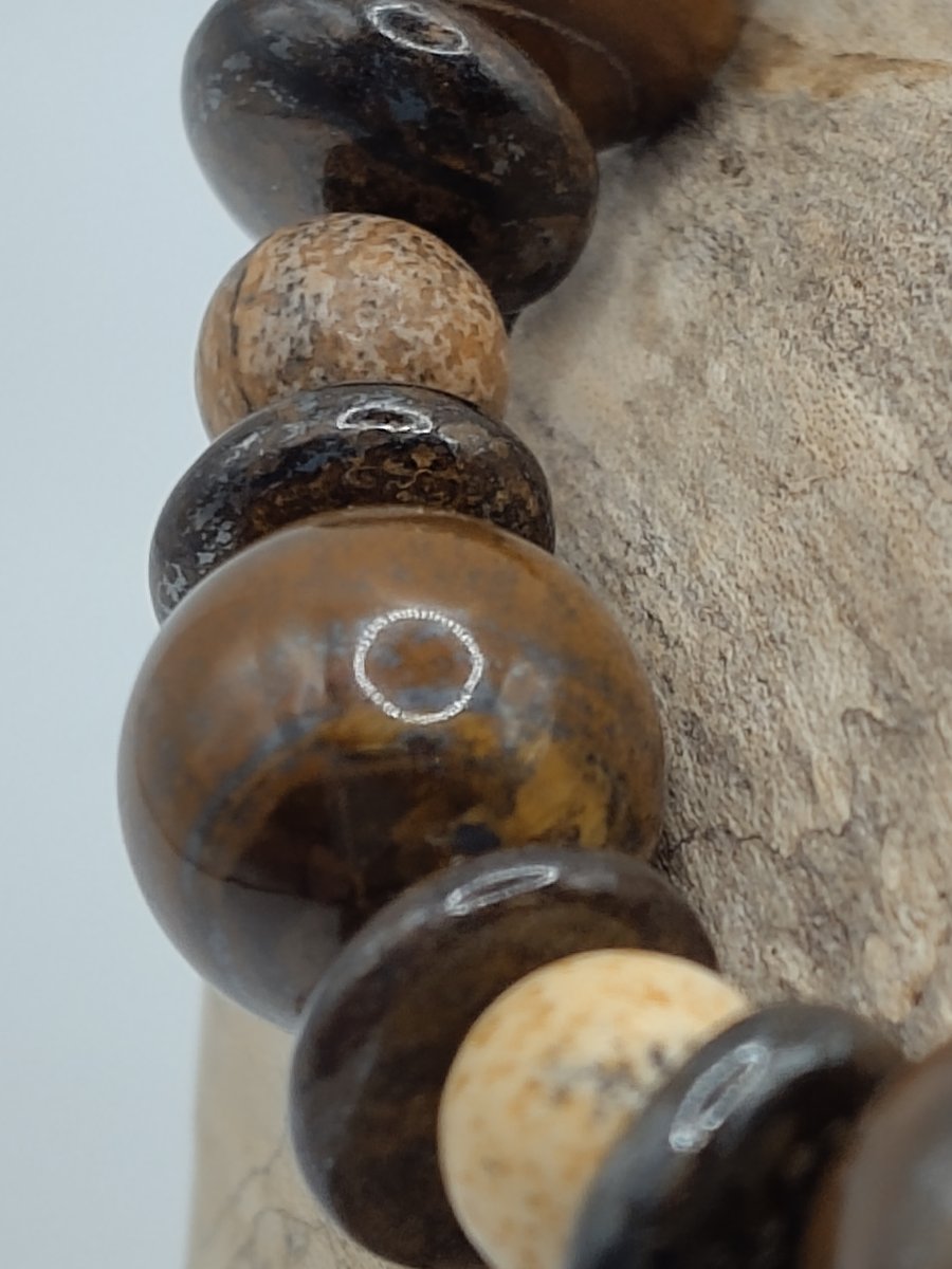 ASASSN-24fw . Tiger Iron Bronzite and Picture Jasper Stone Bracelet by BDS