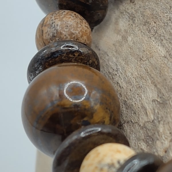 ASASSN-24fw . Tiger Iron Bronzite and Picture Jasper Stone Bracelet by BDS