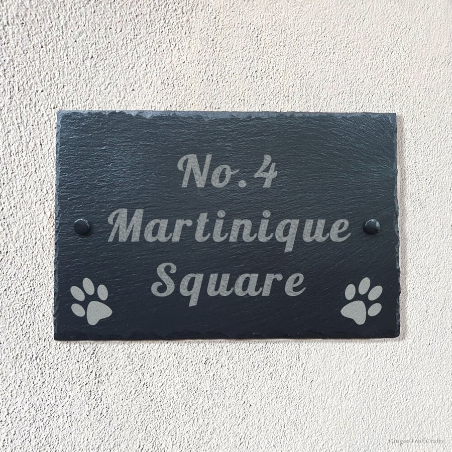 Natural Slate House Sign, Pet Paw House Sign, Pet Owners House Sign, Large Slate
