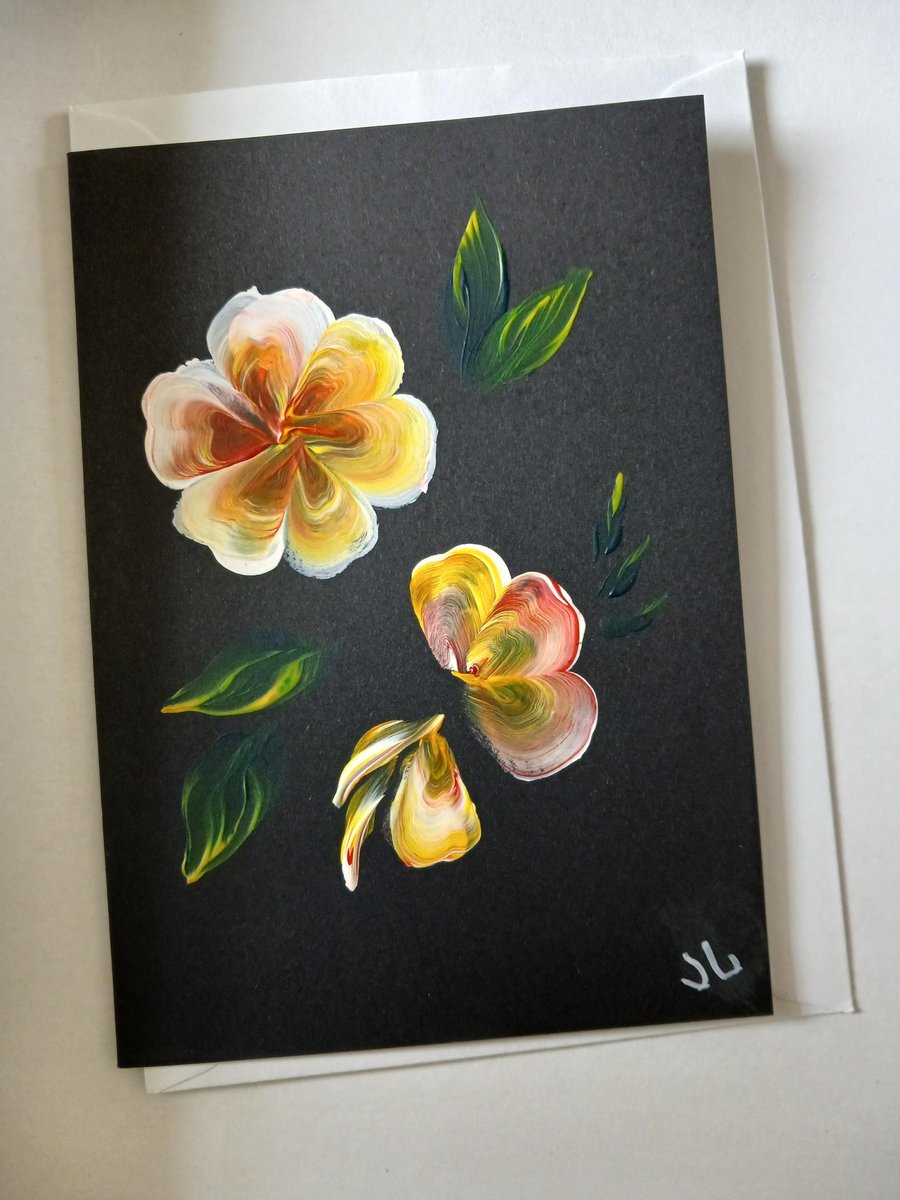 Hand Painted Floral Greetings Card, unique original artwork