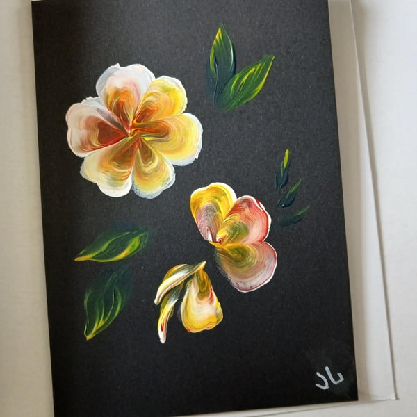 Hand Painted Floral Greetings Card, unique original artwork