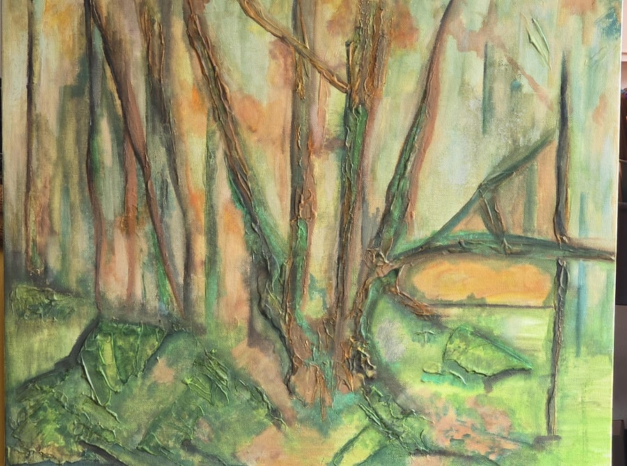 Where the forest breathes - mixed media on canvas board