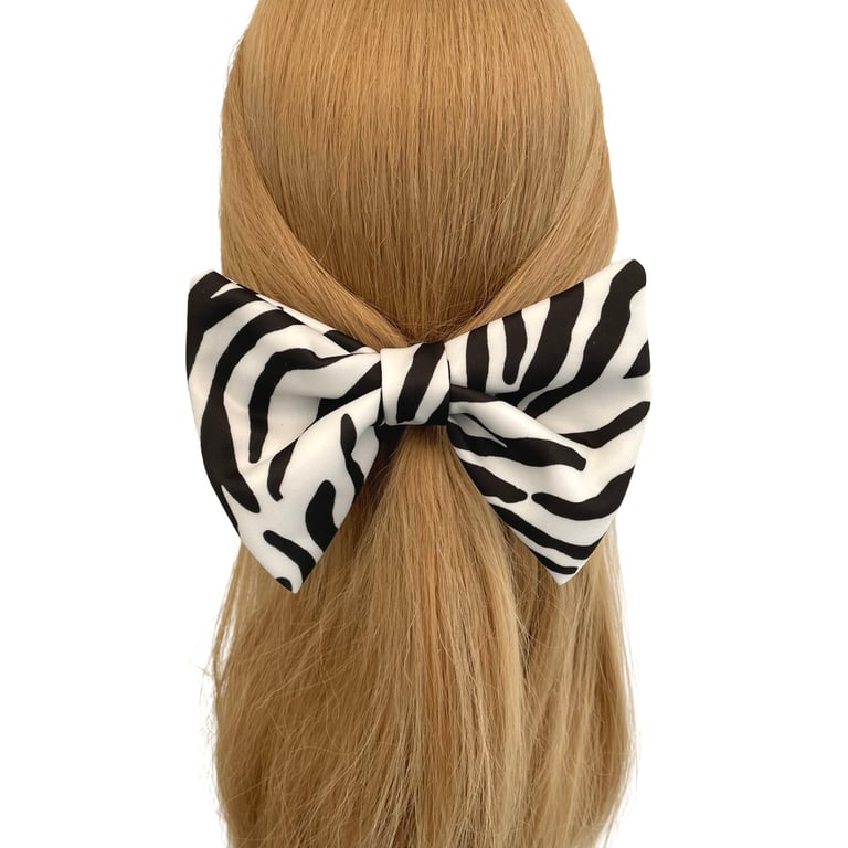 White Black Zebra Print Bow with Alligator Clip for Girls Women Eco-Friendly 