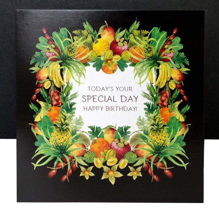 Happy Birthday Tropical Fruit Feast Hand Painted Card. 