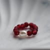 Red Beaded Necklace with a Centred White Freshwater Pearl