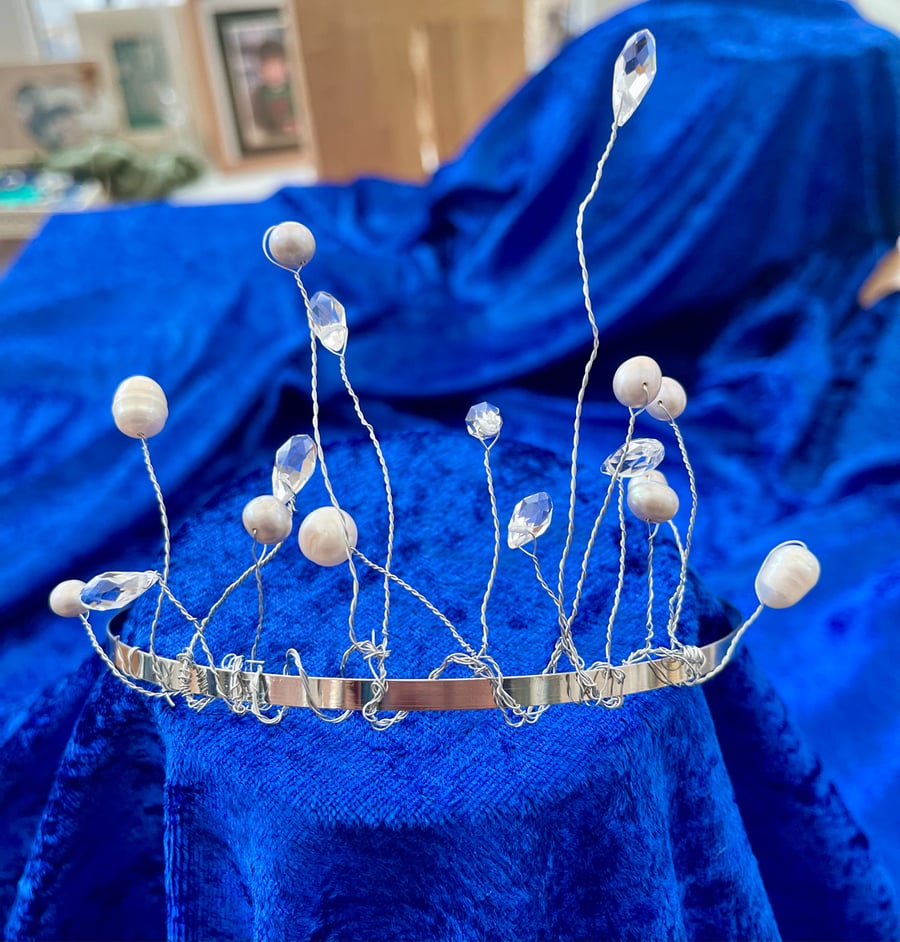Wedding headband tiara crystal and fresh water pearls 
