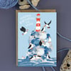 Puffin coastal lighthouse blank card all occassions