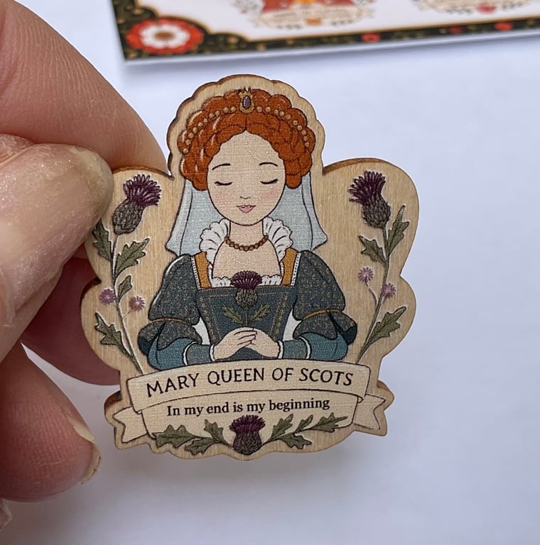 Mary Queen of Scots Wooden Pin Badge - Scottish History Gift - Whimsical Tudor I